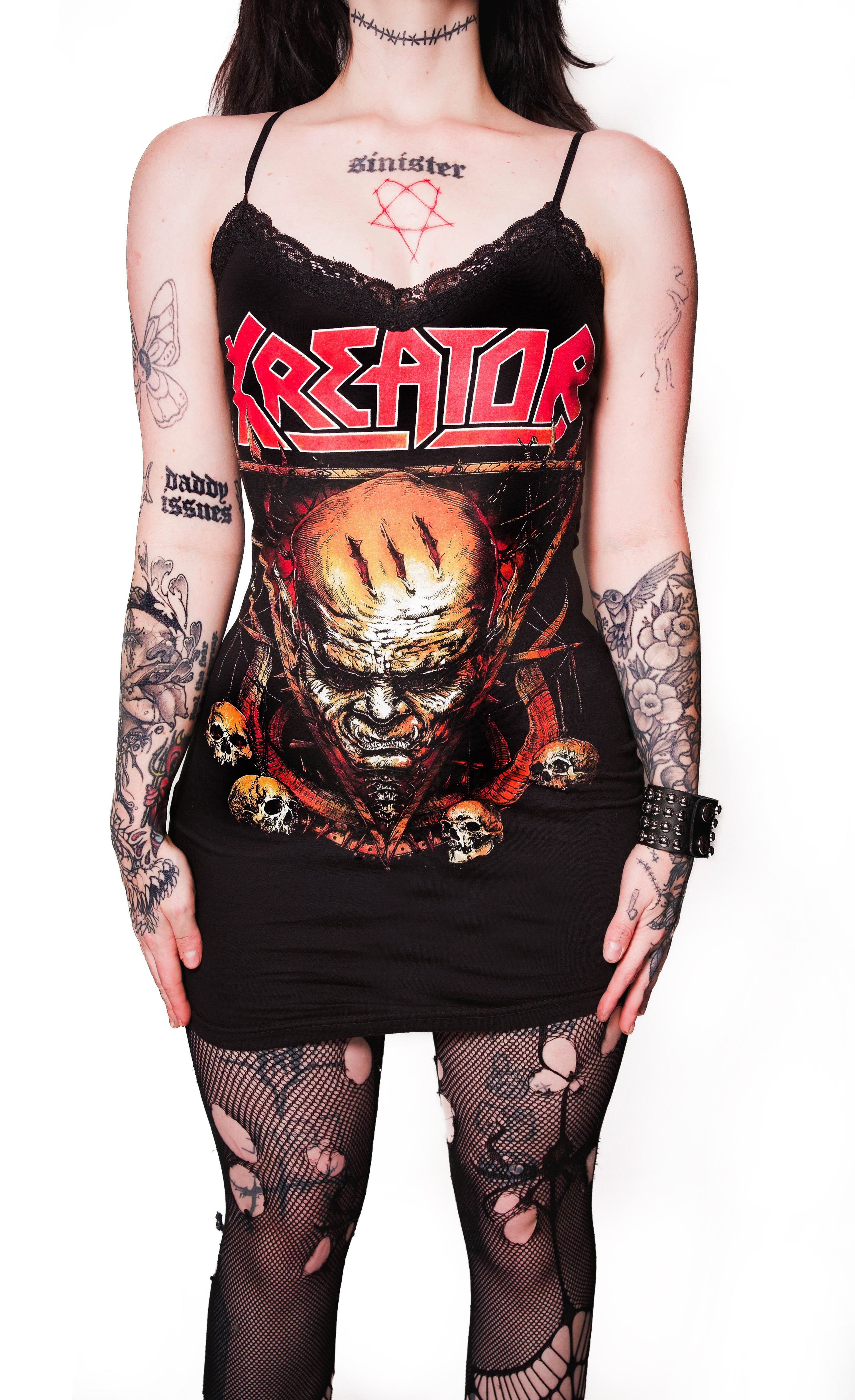 Vera's Eyecandy Kreator Lace Strap Metal Dress