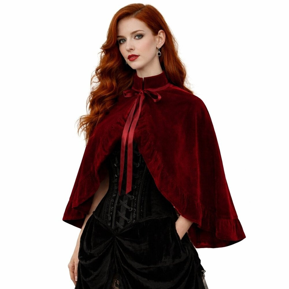 Daisy Corsets Dark Red Velvet Ruffle Cape