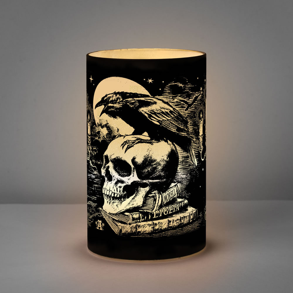 Alchemy Gothic Poe's Raven LED Etched Black Glass Light LED6