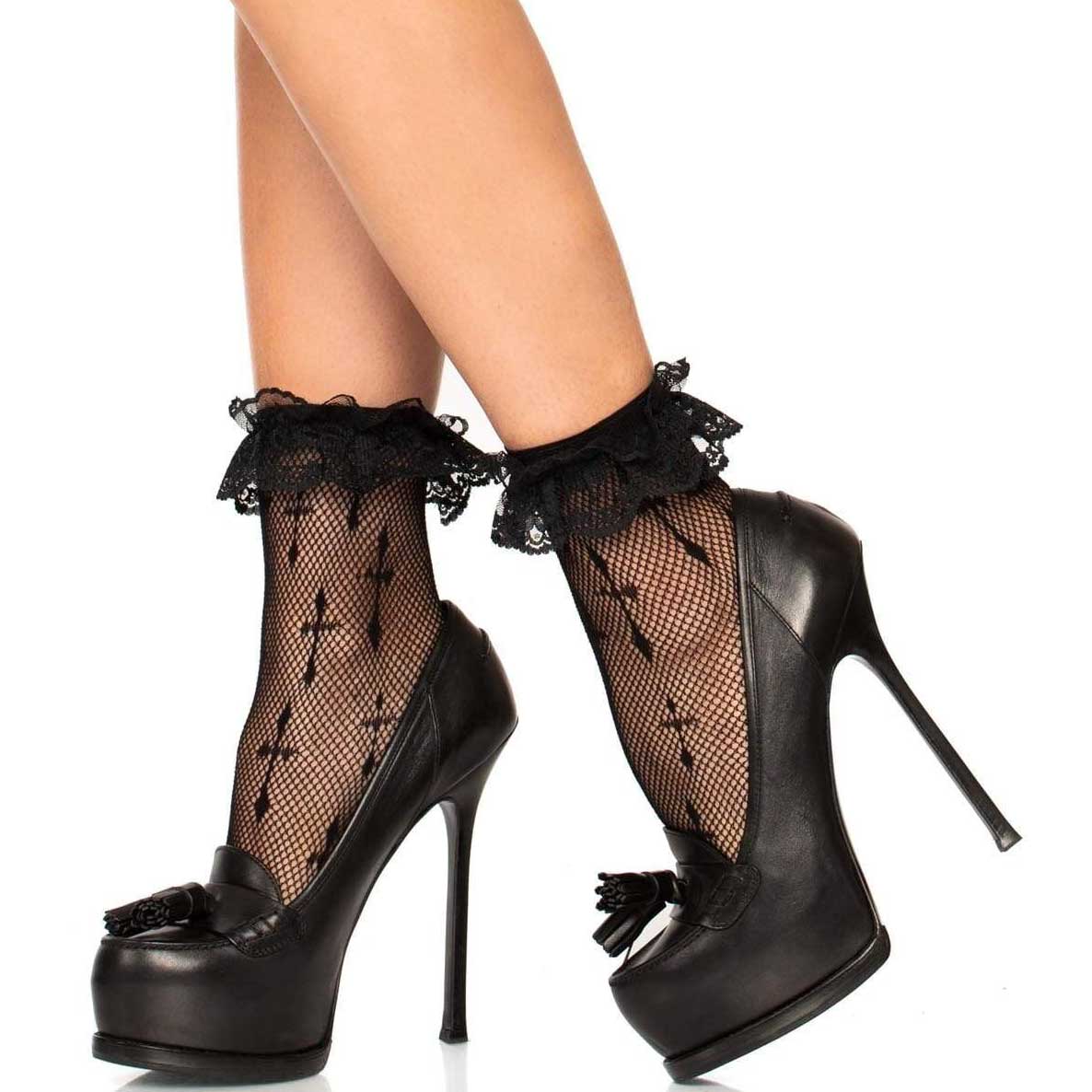 Leg Avenue Maria Cross Lolita Net Ankle Socks