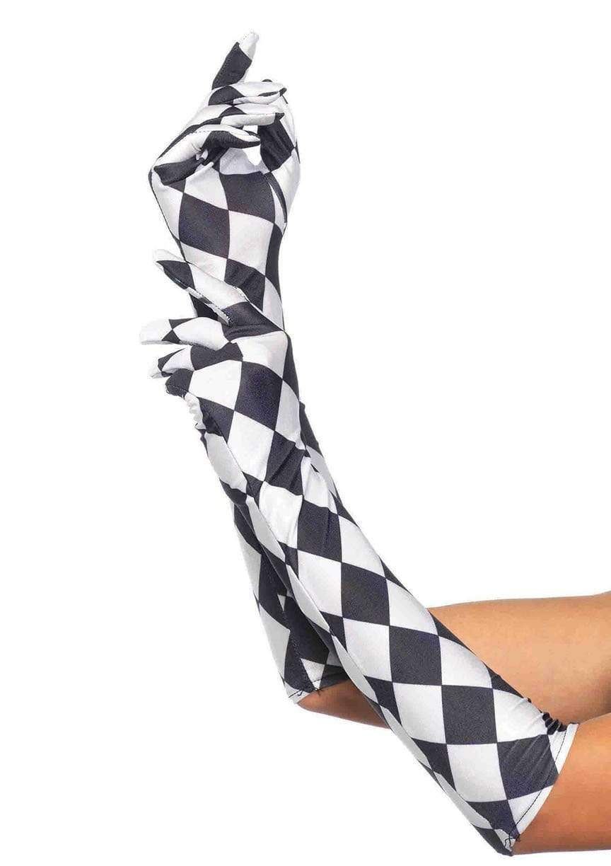 Leg Avenue Satin Harlequin Black White Diamonds Elbow Length Gloves