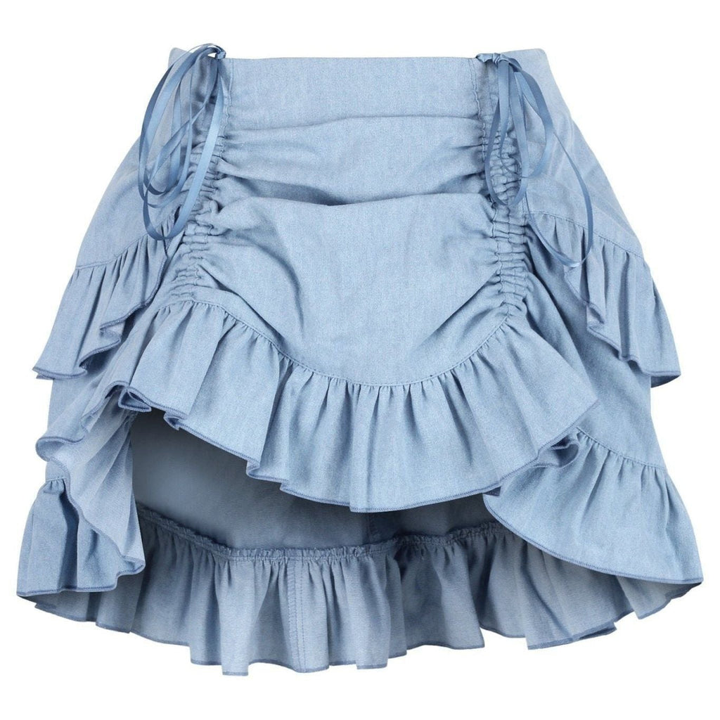 Light Blue Denim Ruched Bustle Skirt - Daisy Corsets