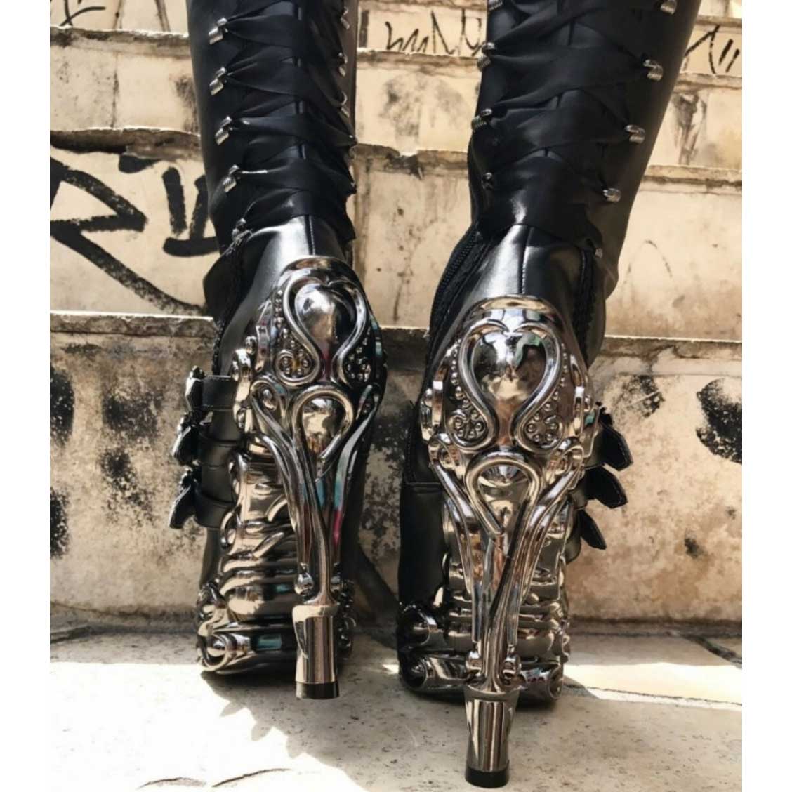 Hades LOKIE Thigh High Boots Buckles Zip Lace Up