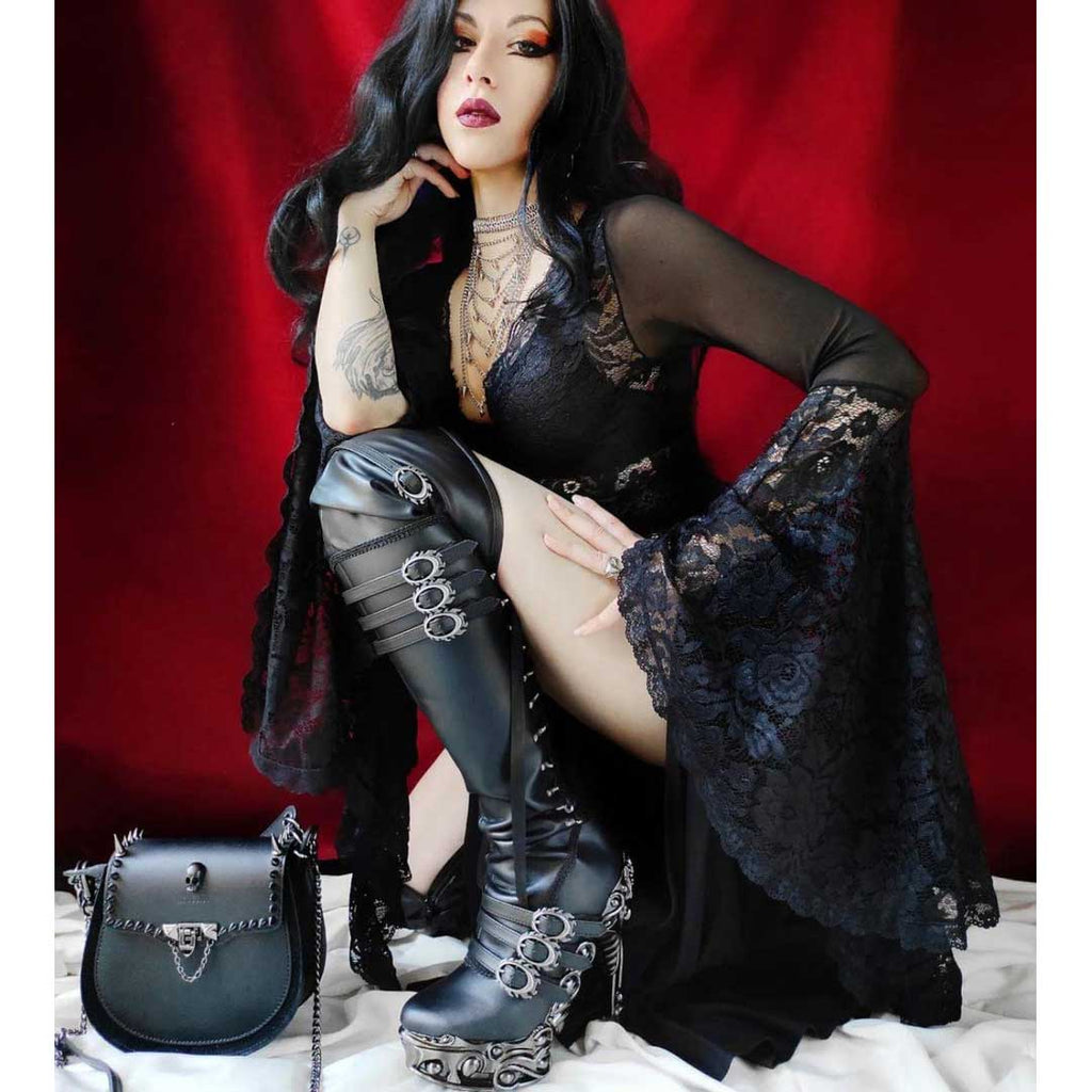 Hades LOKIE Thigh High Boots Buckles Zip Lace Up