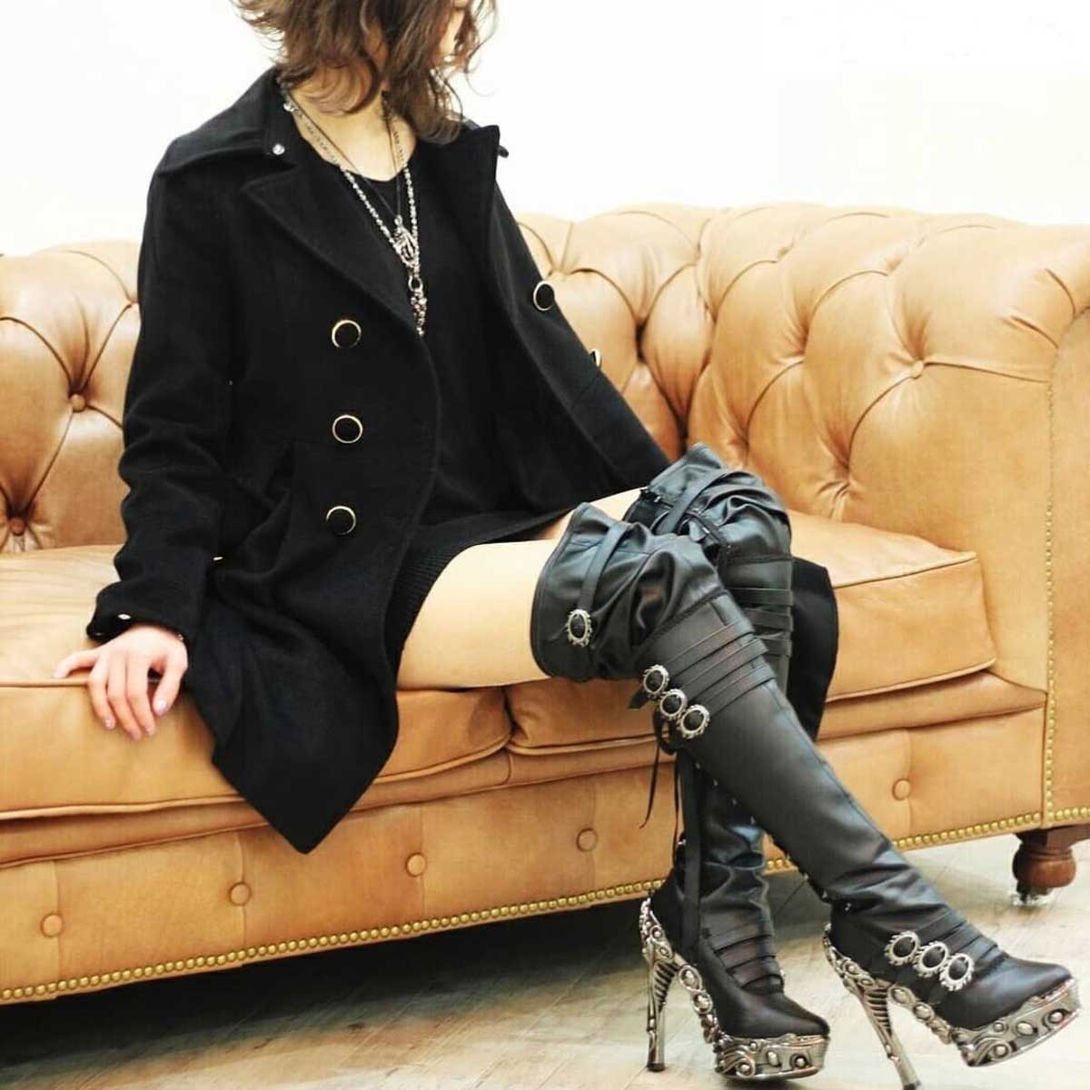 Hades LOKIE Thigh High Boots Buckles Zip Lace Up