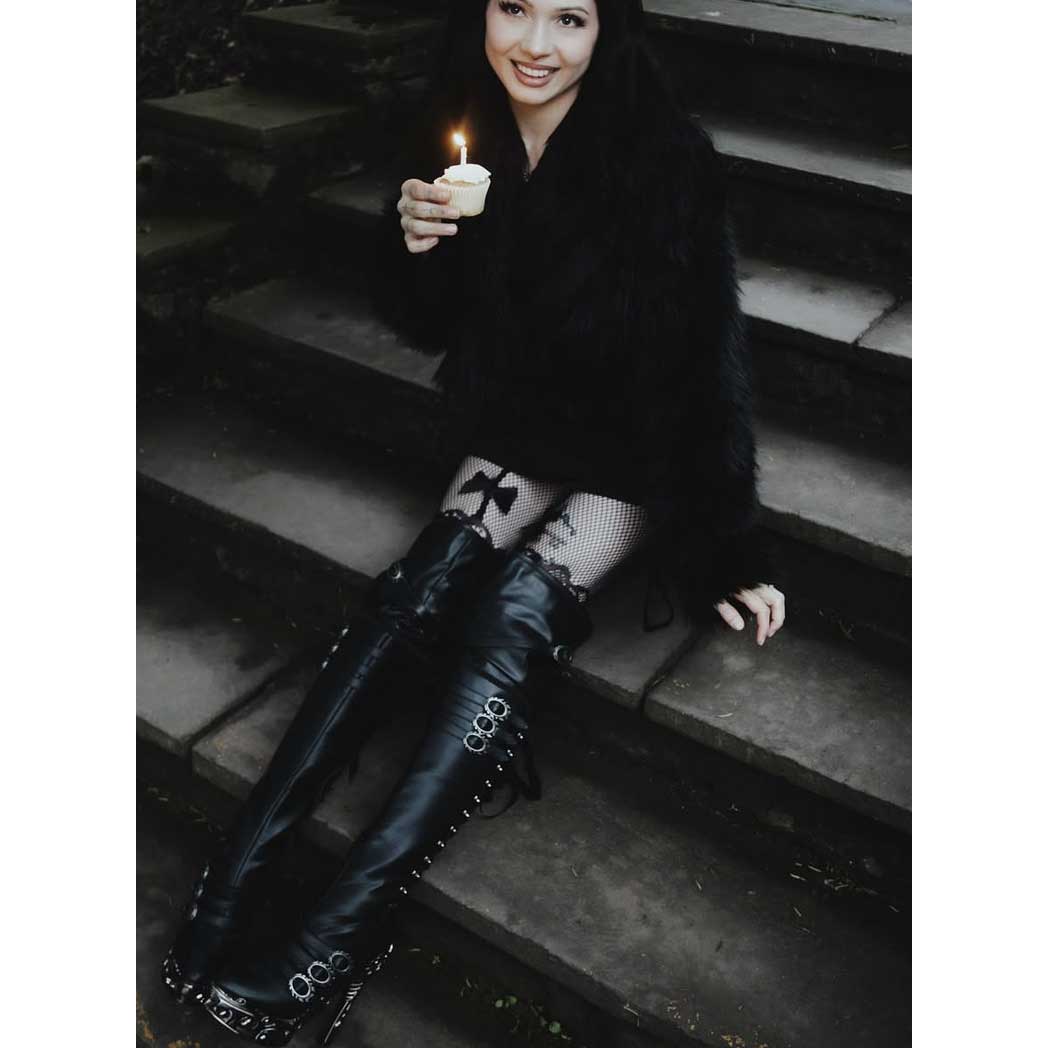 Hades LOKIE Thigh High Boots Buckles Zip Lace Up