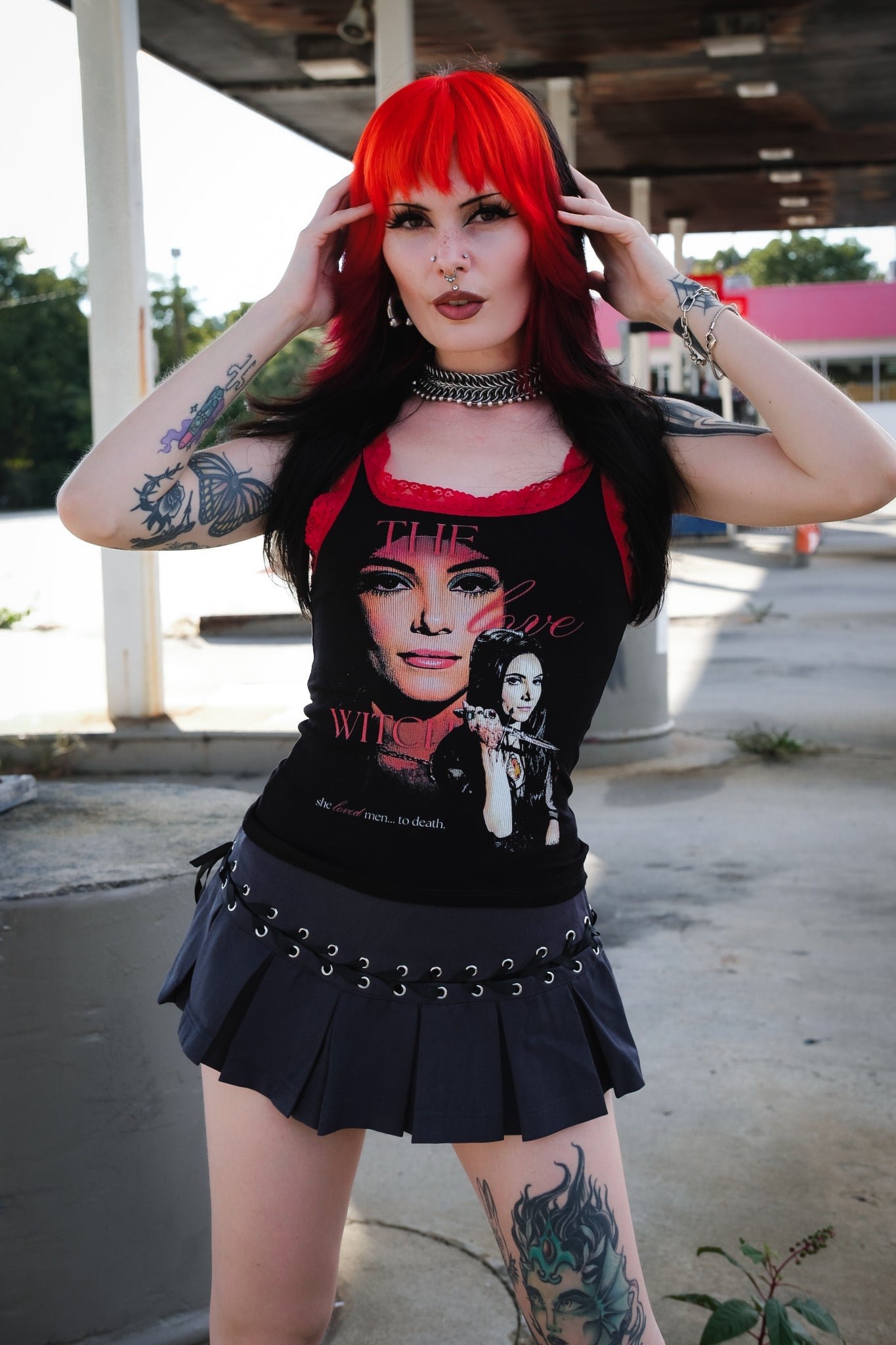 Vera's Eyecandy The Love Witch Red Lace Ribbed Tank Top