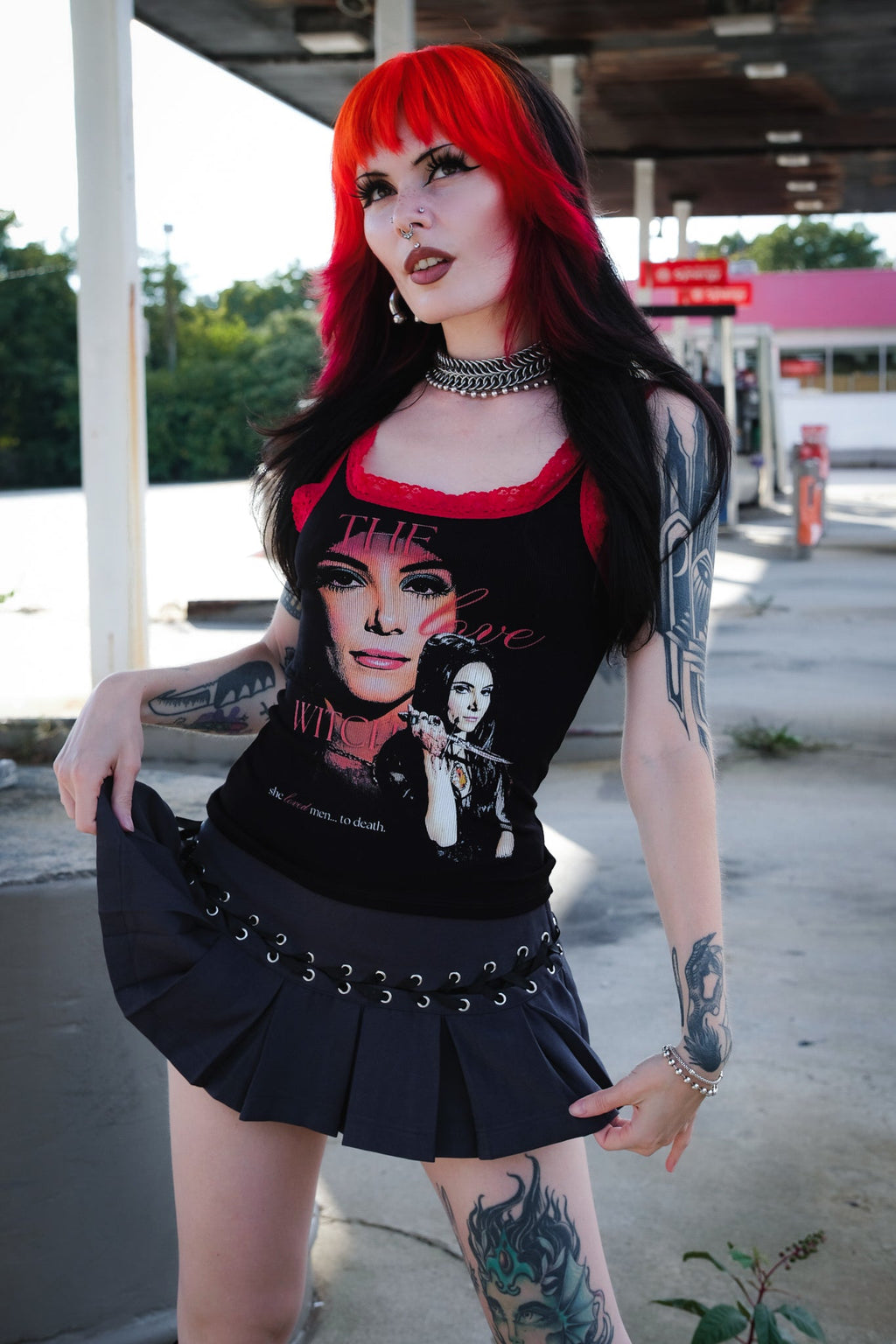 Vera's Eyecandy The Love Witch Red Lace Ribbed Tank Top