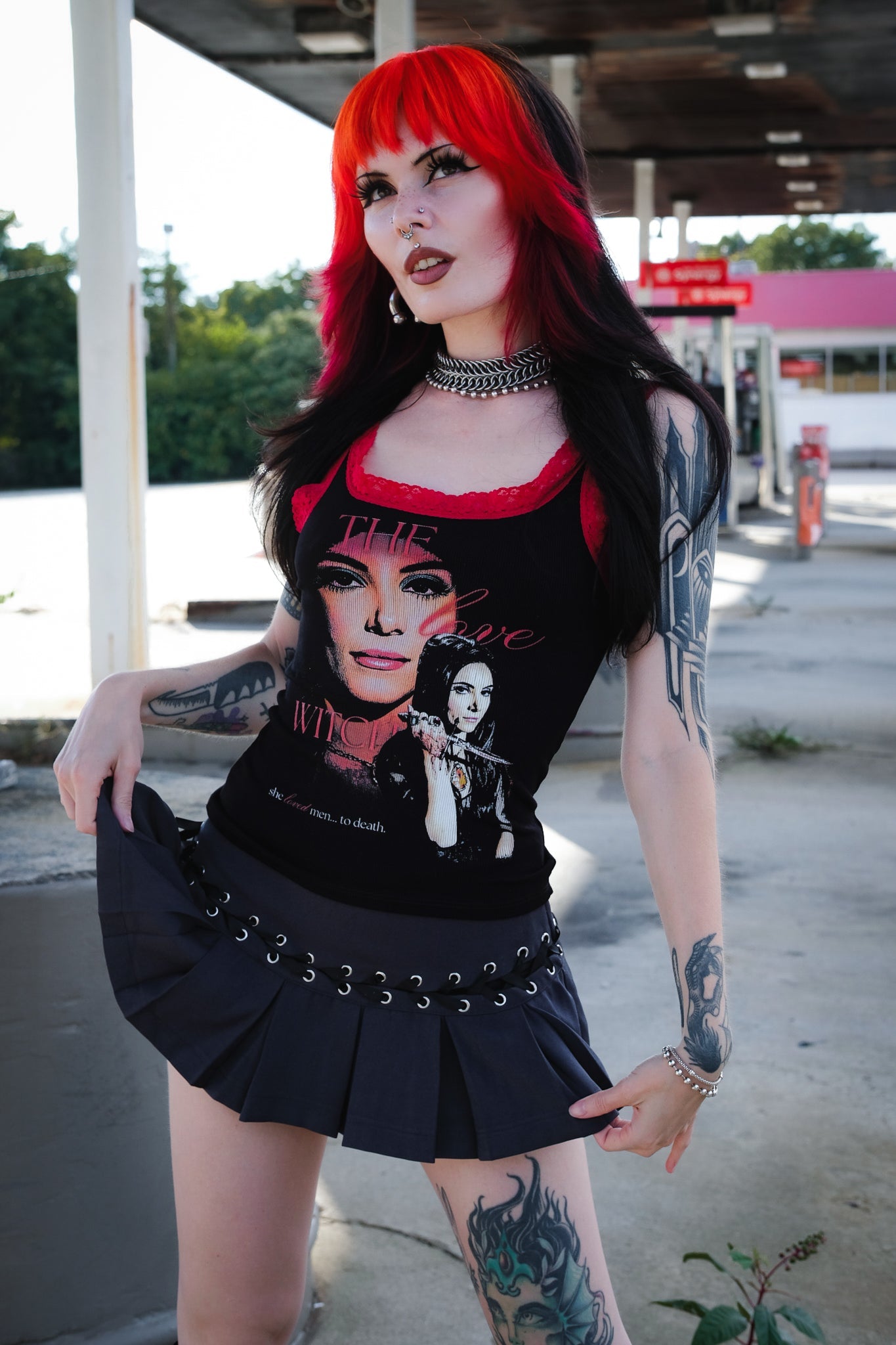 Vera's Eyecandy The Love Witch Red Lace Ribbed Tank Top