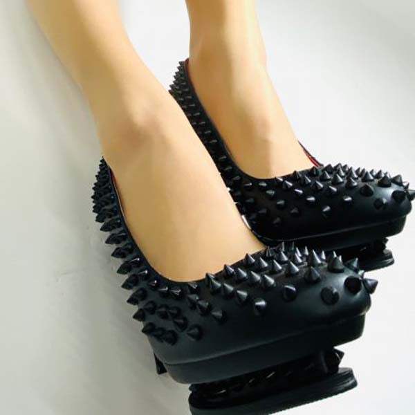 Hades MARA Black Studded Pump High Molded Spinal Heel