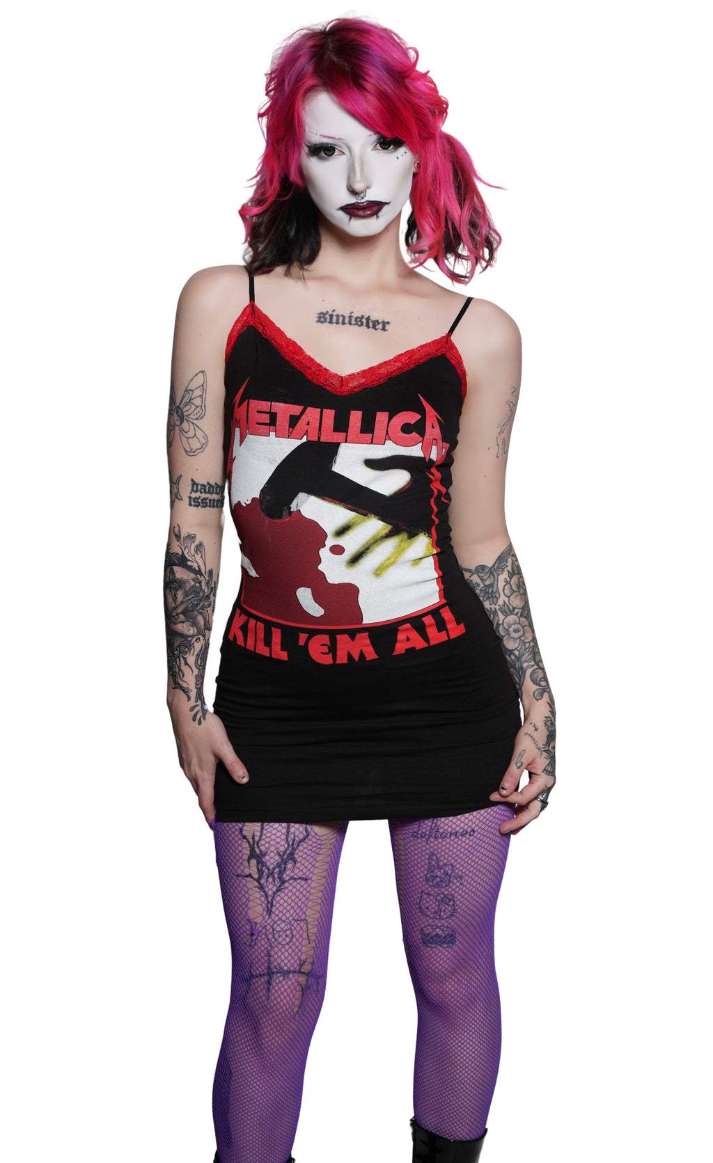Vera's Eyecandy Metallica (Kill Em All) Red Lace Strap Dress