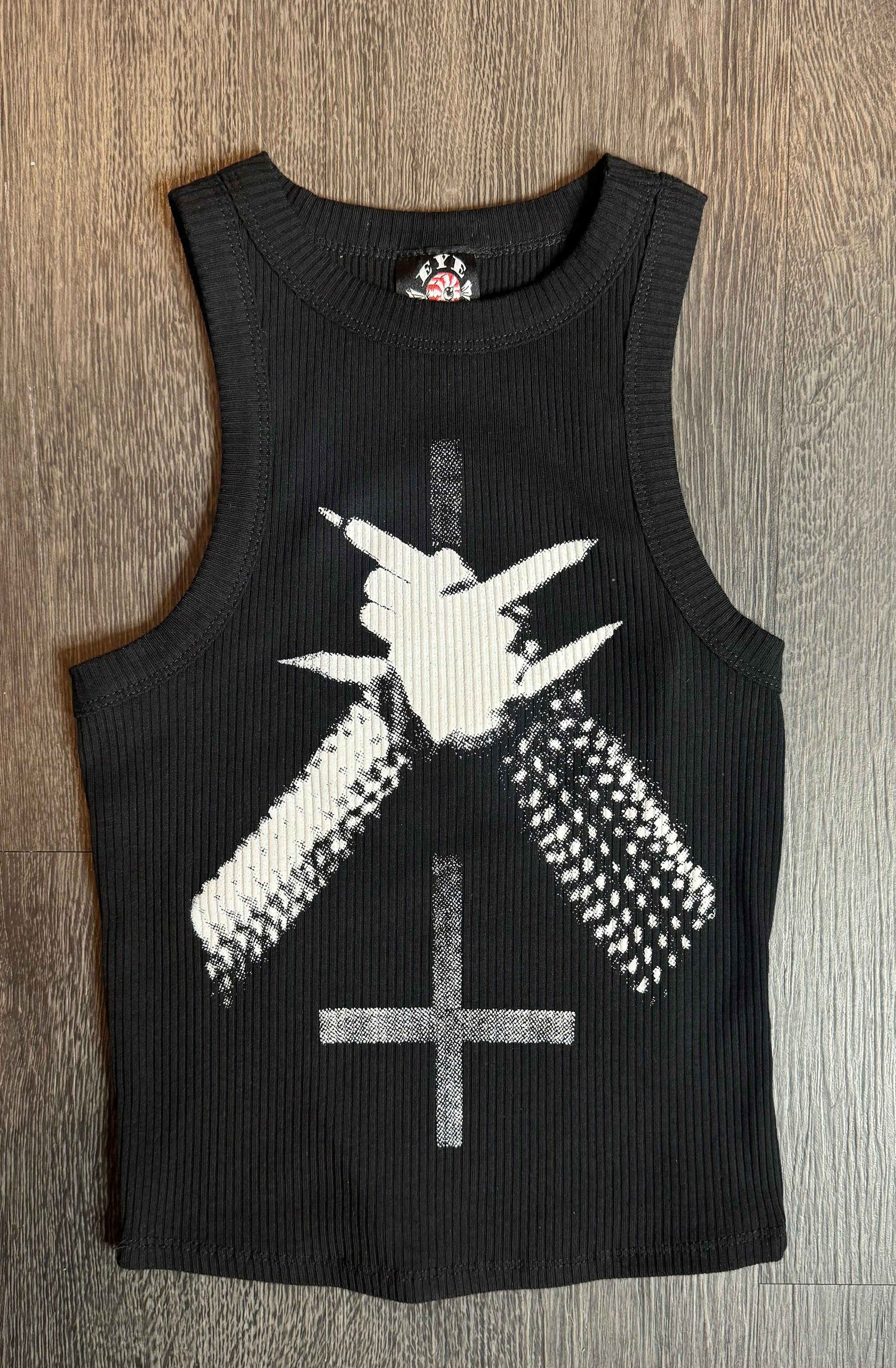 Vera's Eyecandy Black Metal Ribbed Tank Top