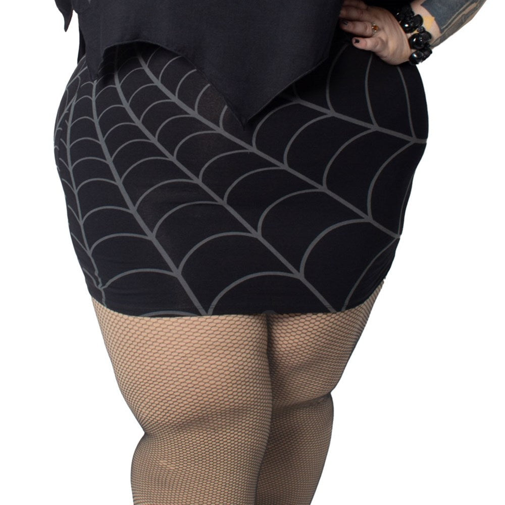 Kreepsville 666 Black Gray Spiderweb Mini Pencil Skirt