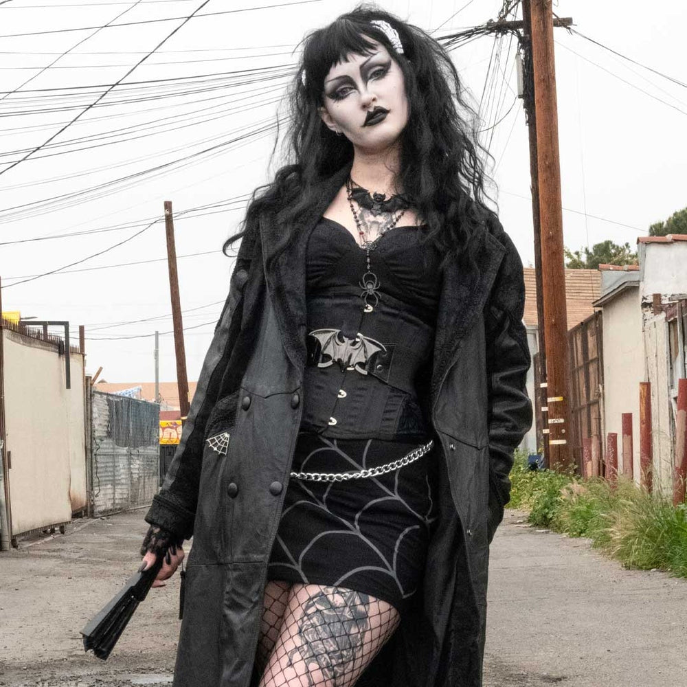 Kreepsville 666 Black Gray Spiderweb Mini Pencil Skirt