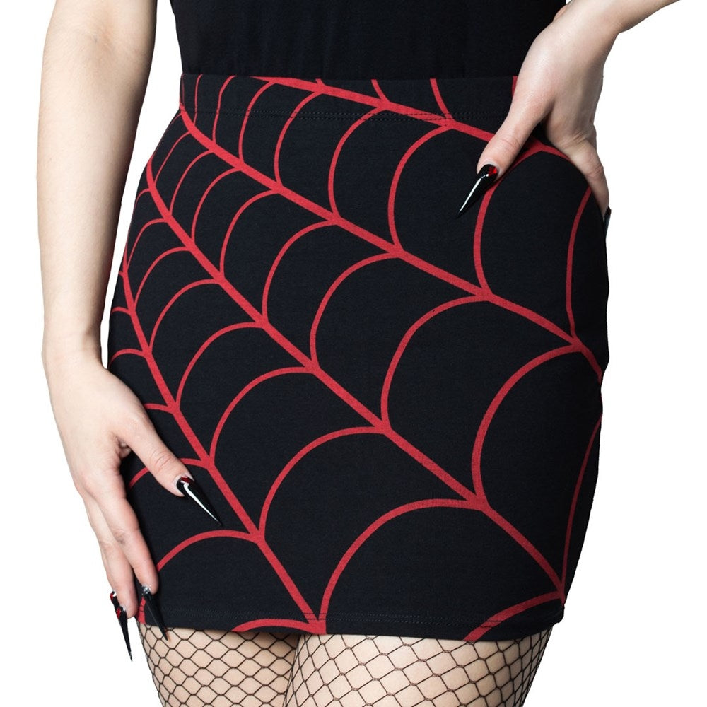 Kreepsville 666 Black Red Spiderweb Mini Pencil Skirt