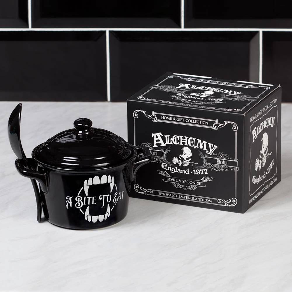 Alchemy Gothic A Bite to Eat Black Bowl & Spoon Set