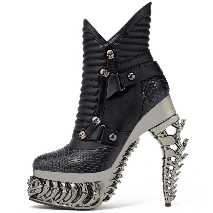 Hades NAGA Black Vegan Snake Leather Boot 5" Gunmetal Spinal Heel 6-12
