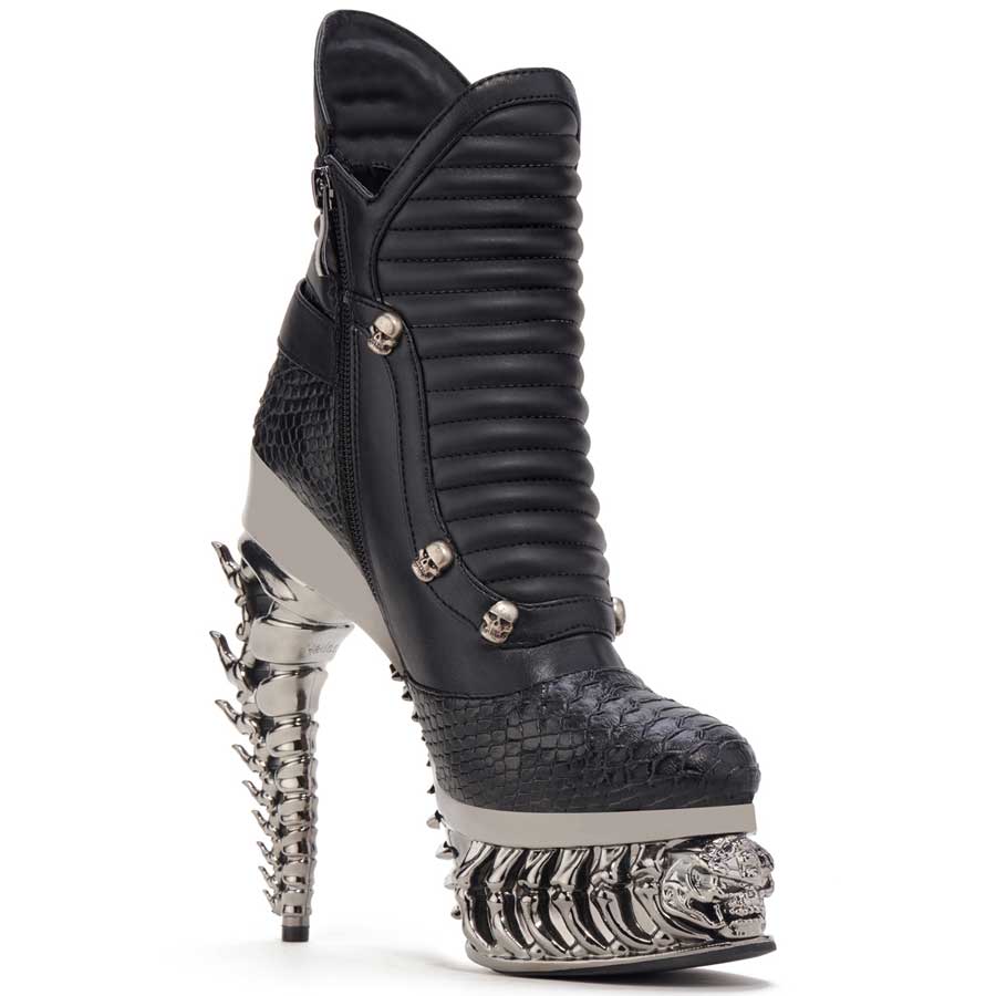 Hades NAGA Black Vegan Snake Leather Boot 5" Spinal Heel