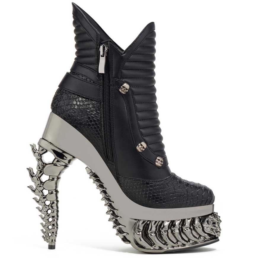 Hades NAGA Black Vegan Snake Leather Boot 5" Spinal Heel
