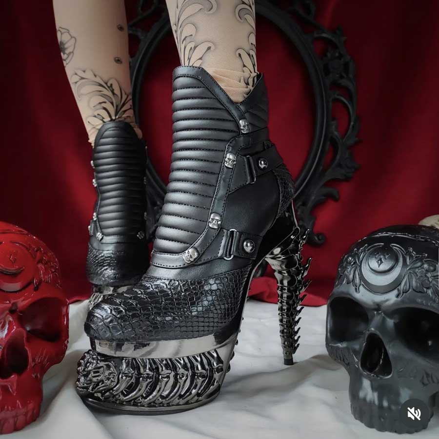 Hades NAGA Black Vegan Snake Leather Boot 5" Spinal Heel