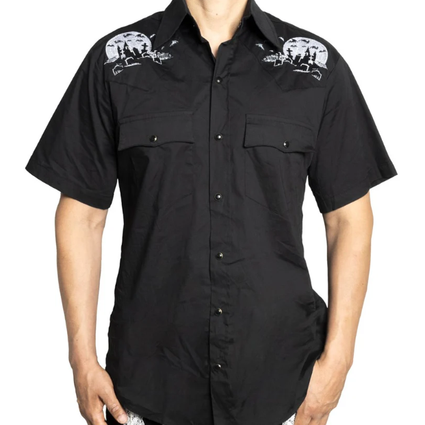 Kreepsville 666 Nighttime Cemetery Black Western Shirt