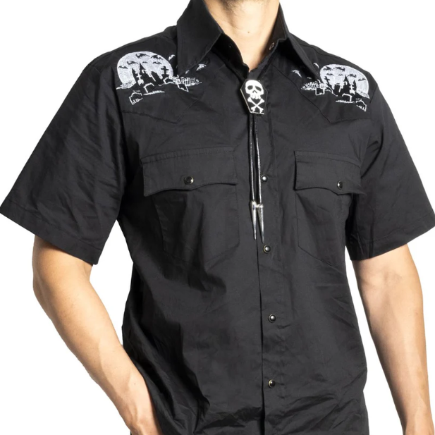 Kreepsville 666 Nighttime Cemetery Black Western Shirt
