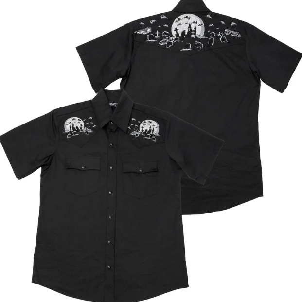 Kreepsville 666 Nighttime Cemetery Black Western Shirt