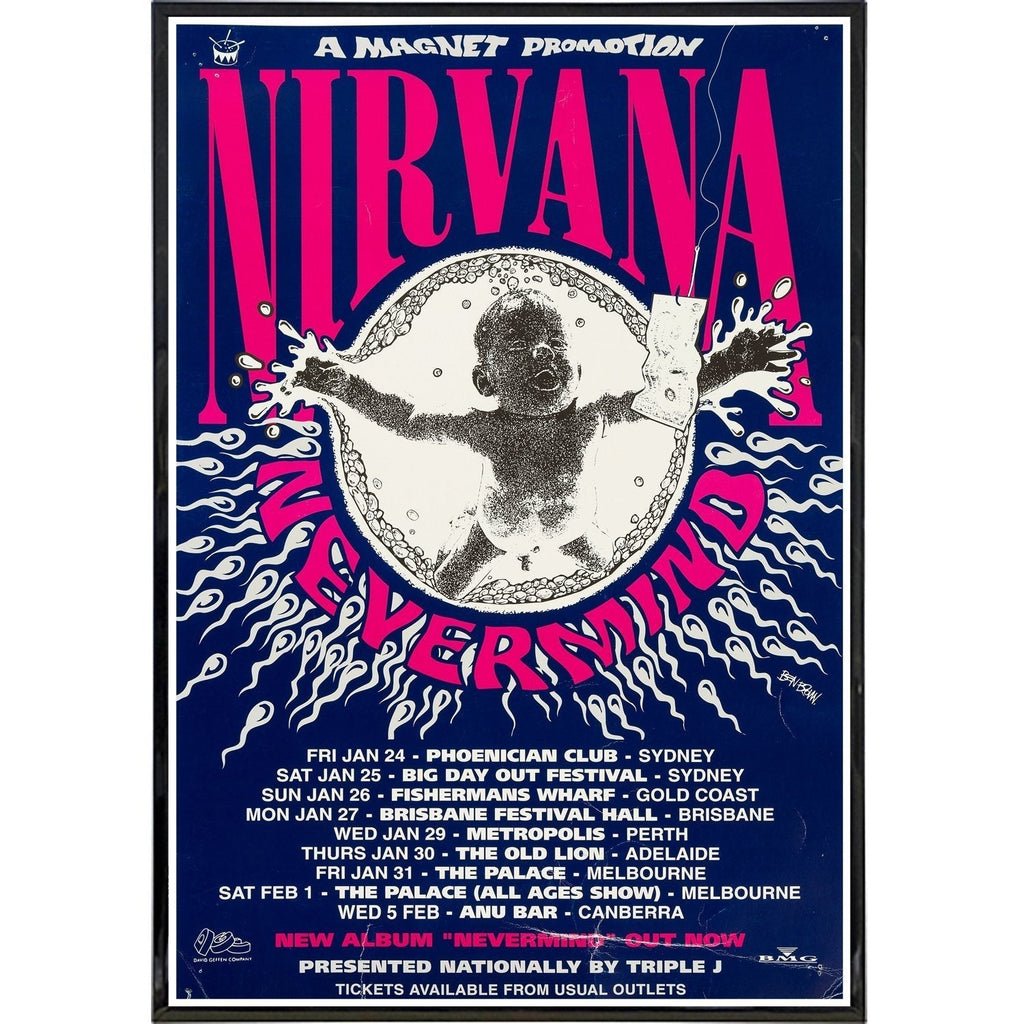 Nirvana Show Nevermind Tour Vintage Concert Poster Print