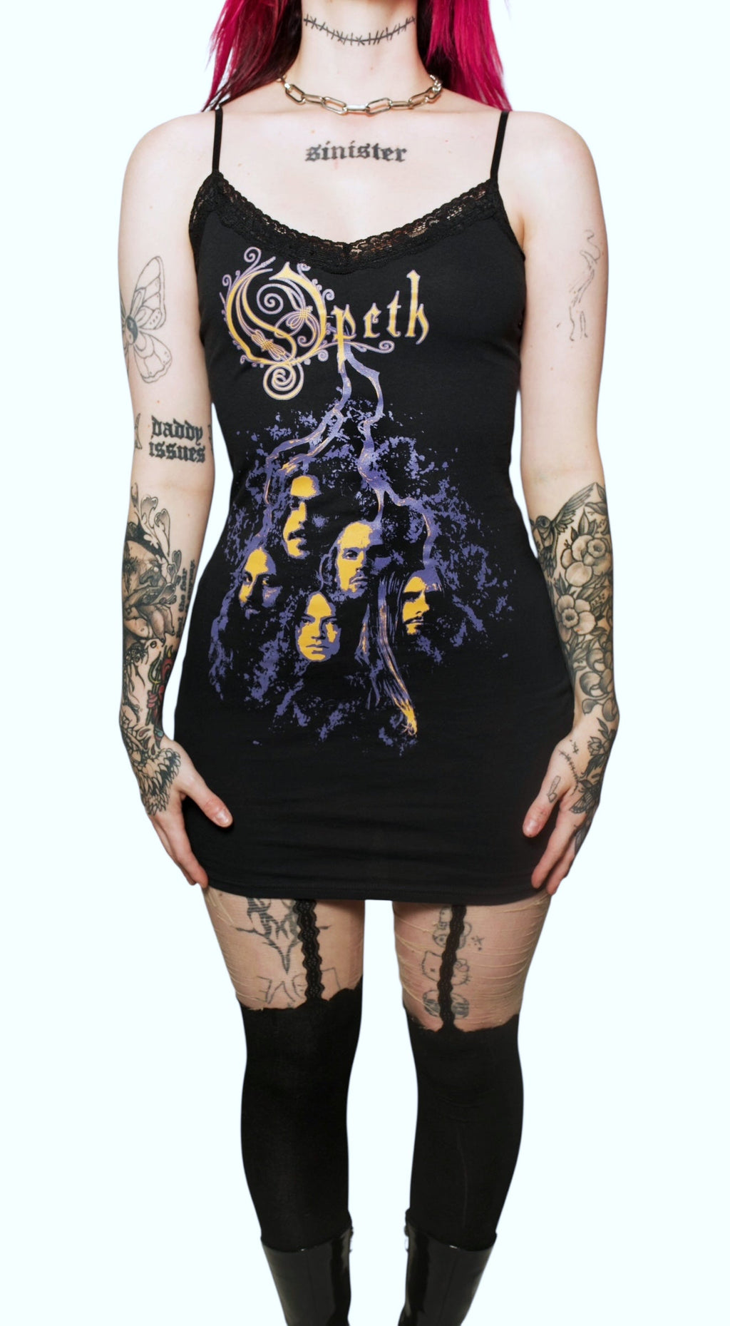 Vera's Eyecandy Opeth Lace Strap Metal Dress