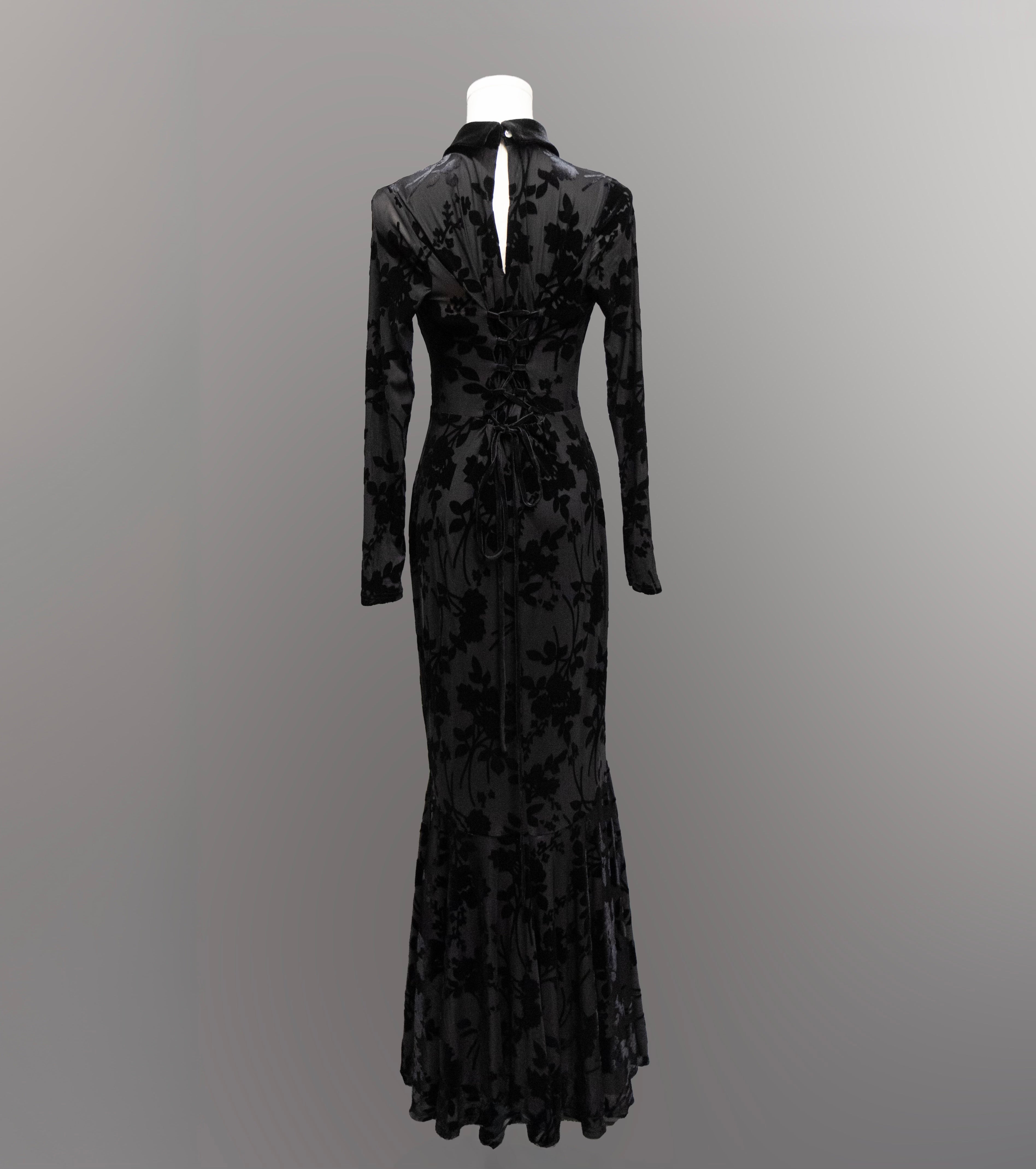Witchwood Ophelia Velvet Flocked Lace Up Maxi Mermaid Dress