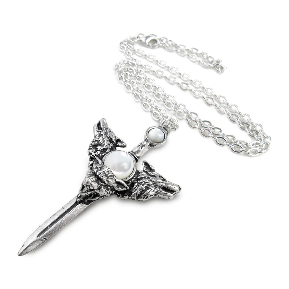 Alchemy Gothic Wolverine Moon Wolf Heads Dagger Pendant P229