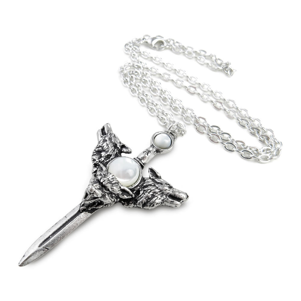 Alchemy Gothic Wolverine Moon Wolf Heads Dagger Pendant P229
