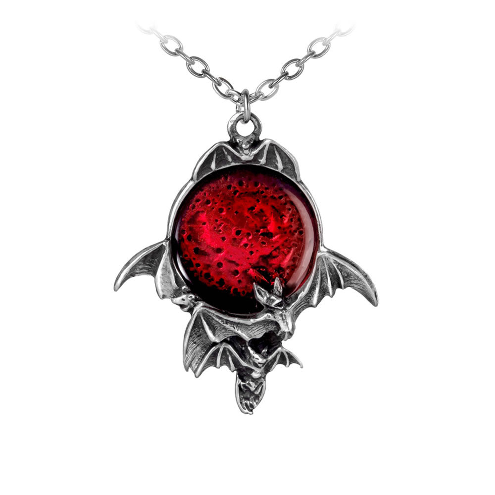 Alchemy Gothic Blood Moon Flying Bats Necklace P447