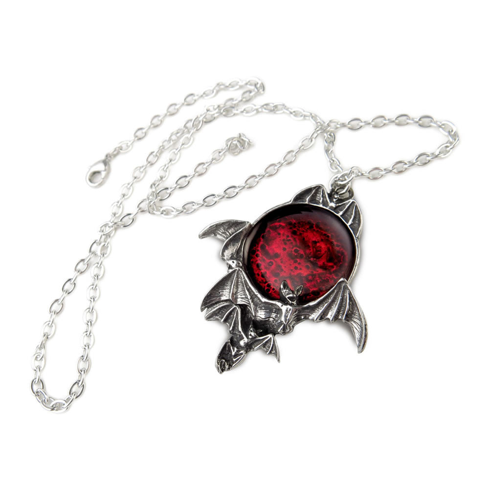 Alchemy Gothic Blood Moon Flying Bats Necklace P447