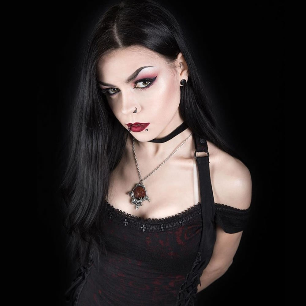 Alchemy Gothic Blood Moon Flying Bats Necklace P447