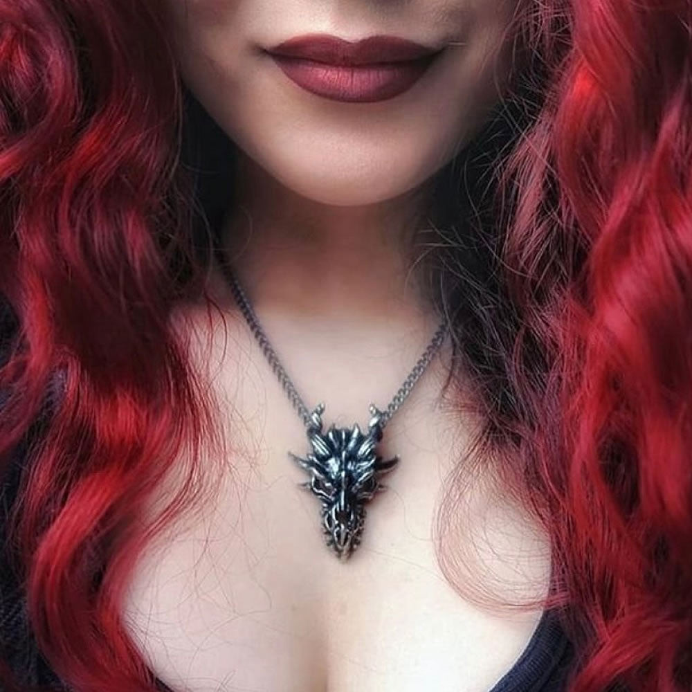 Alchemy Gothic Fierce Dragon Skull Pendant P625