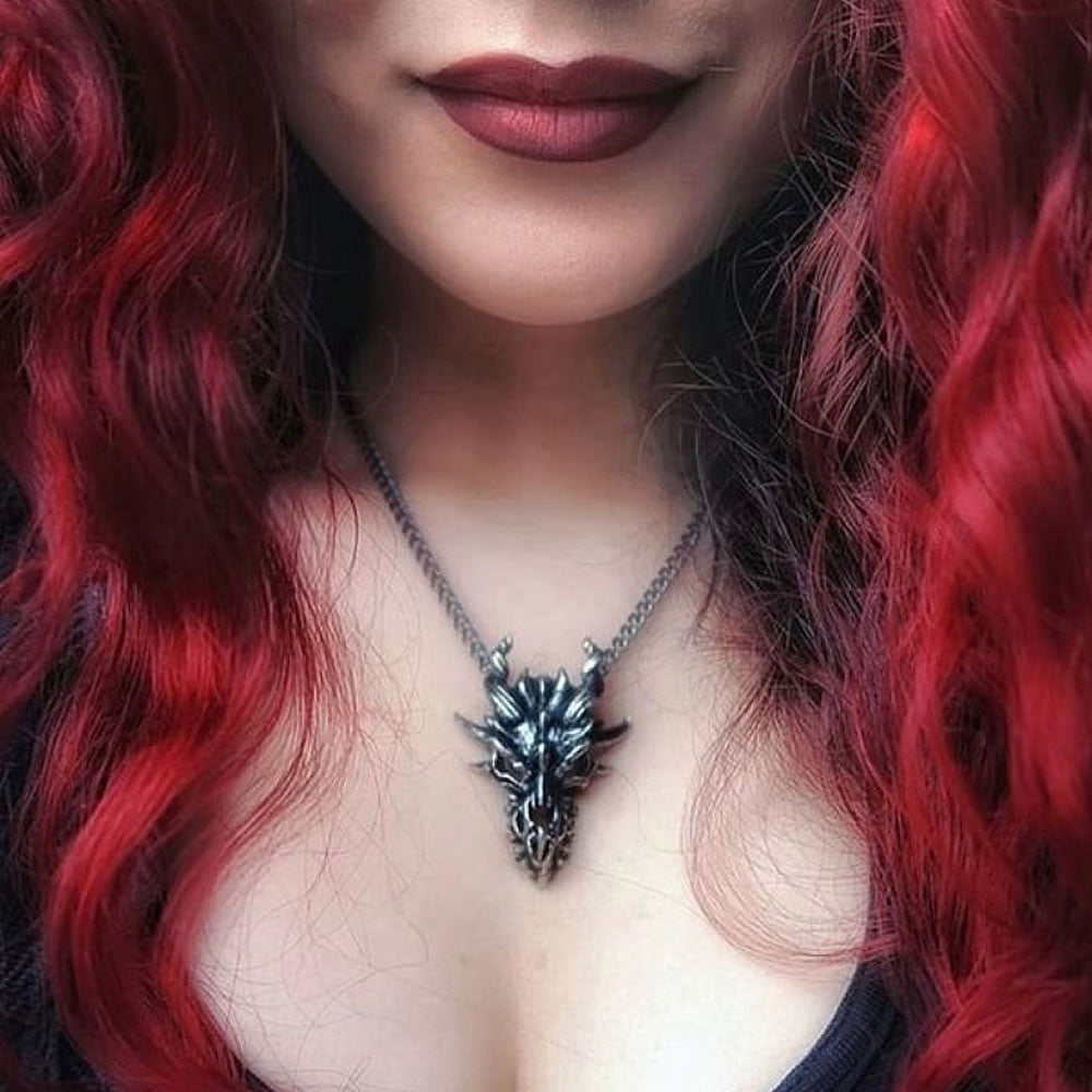 Alchemy Gothic Fierce Dragon Skull Pendant P625