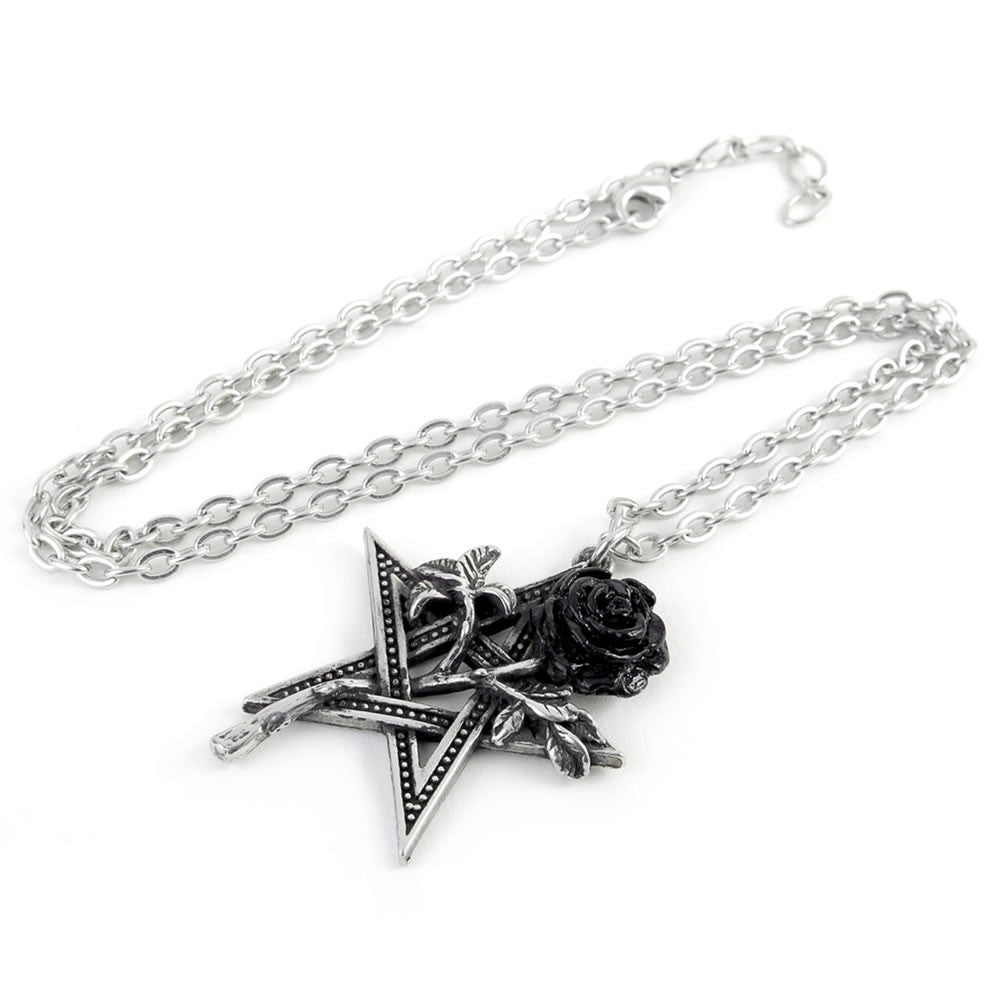 Alchemy Gothic Ruah Vered Black Rose Pentagram Pendant P715