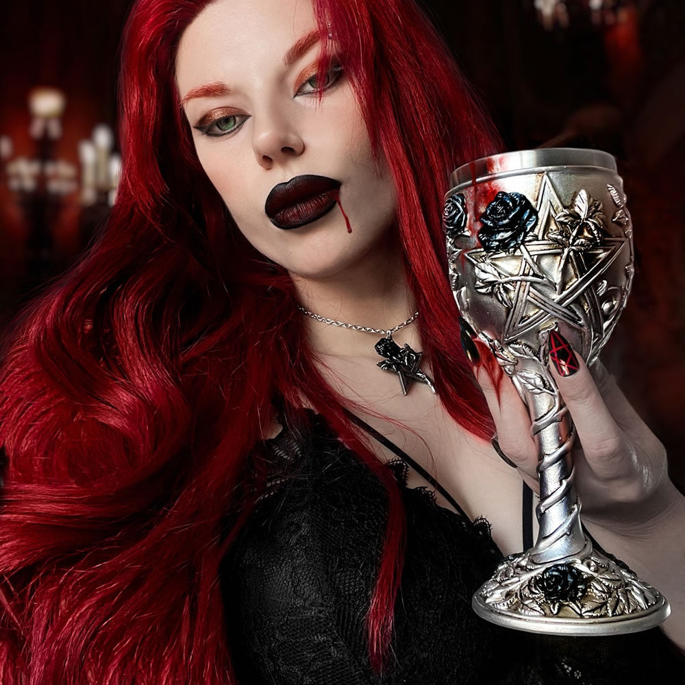 Alchemy Gothic Ruah Vered Black Rose Pentagram Pendant P715