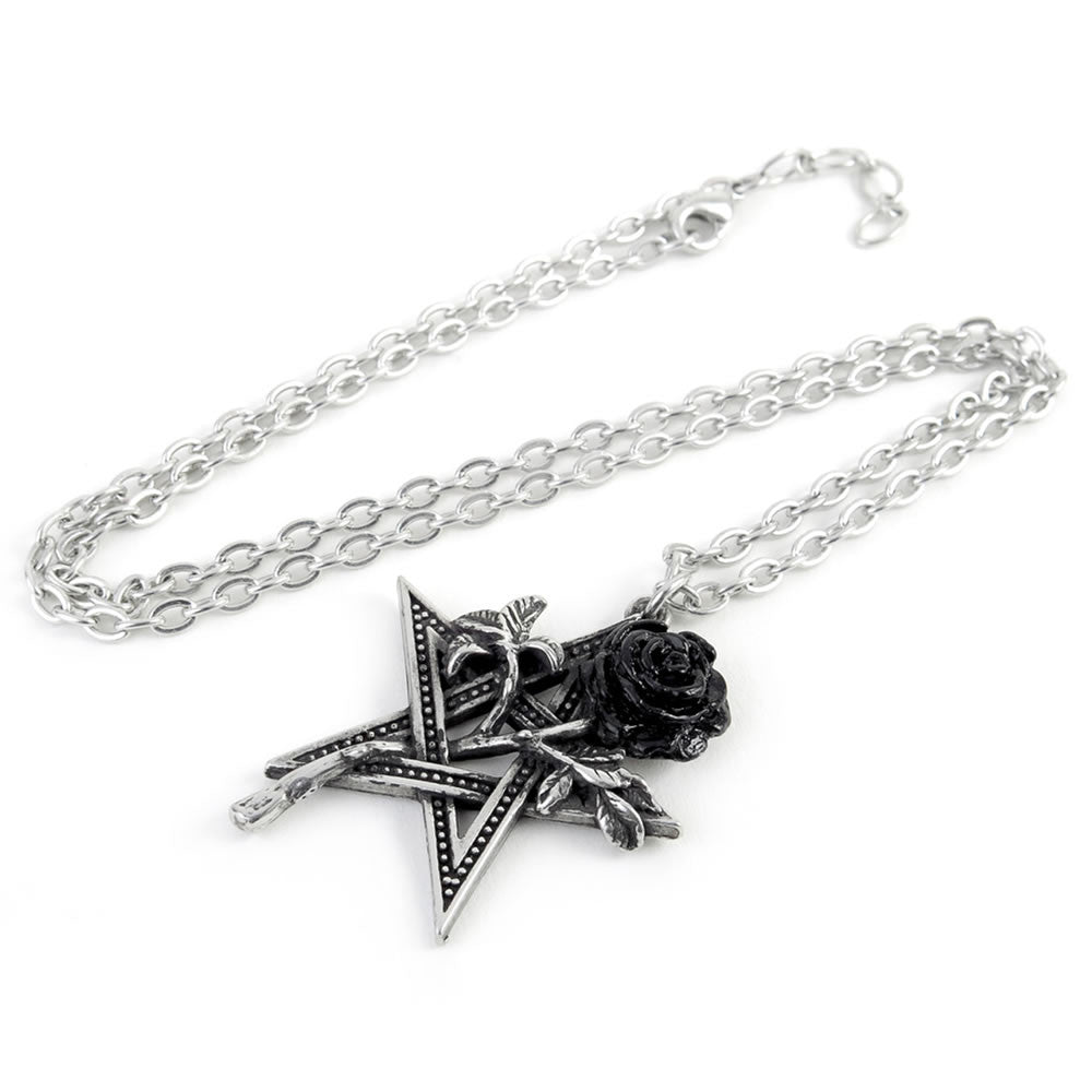 Alchemy Gothic Ruah Vered Black Rose Pentagram Pendant P715