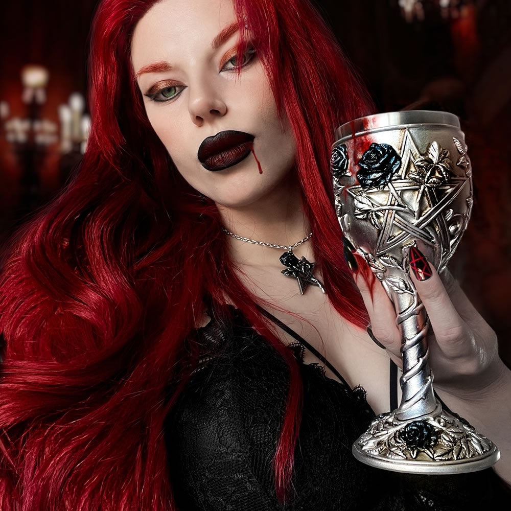 Alchemy Gothic Ruah Vered Black Rose Pentagram Pendant P715