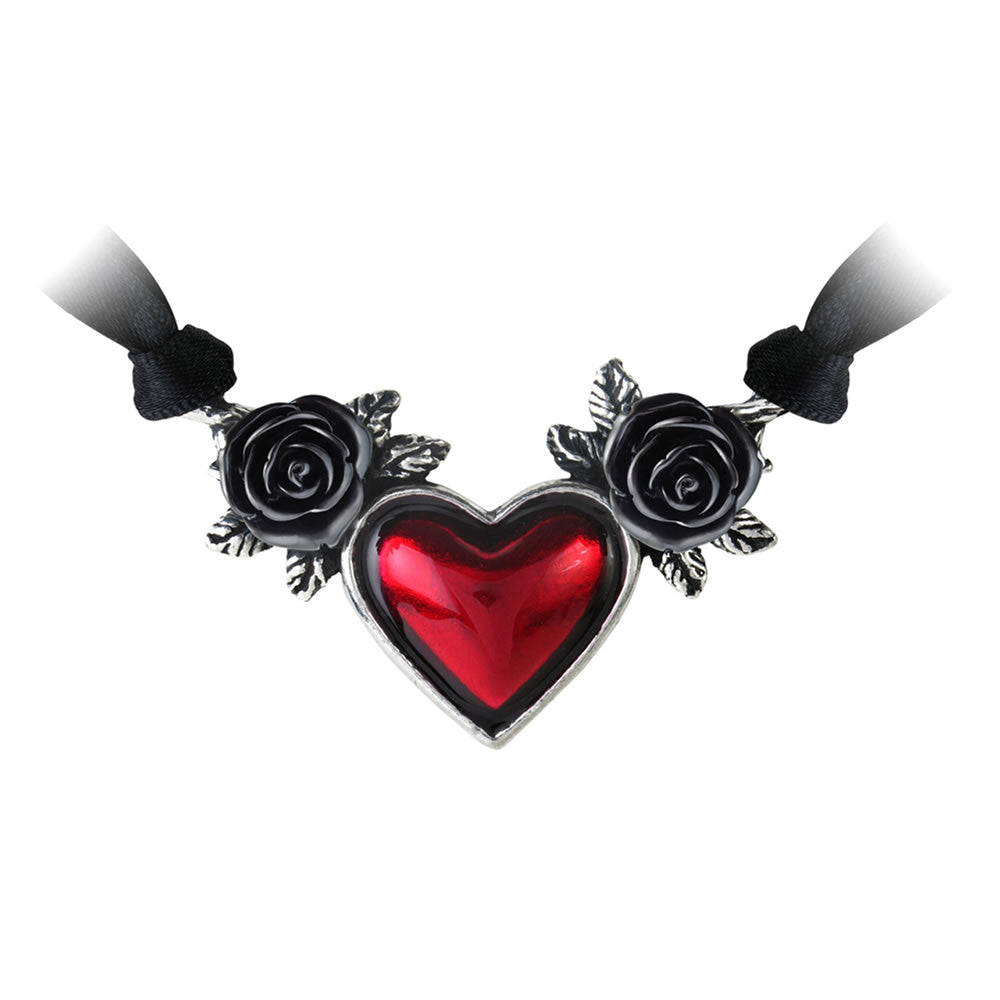 Alchemy Gothic Blood Red Heart Choker Ribbon Necklace P746