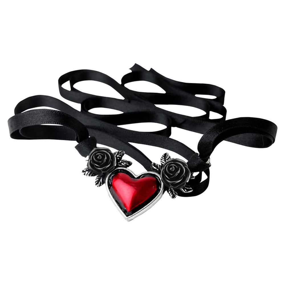 Alchemy Gothic Blood Red Heart Choker Ribbon Necklace P746