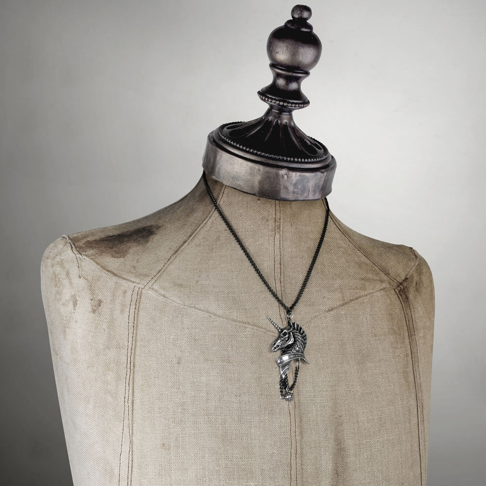 Alchemy Gothic Geistalon Armored Unicorn Skull Pendant P751