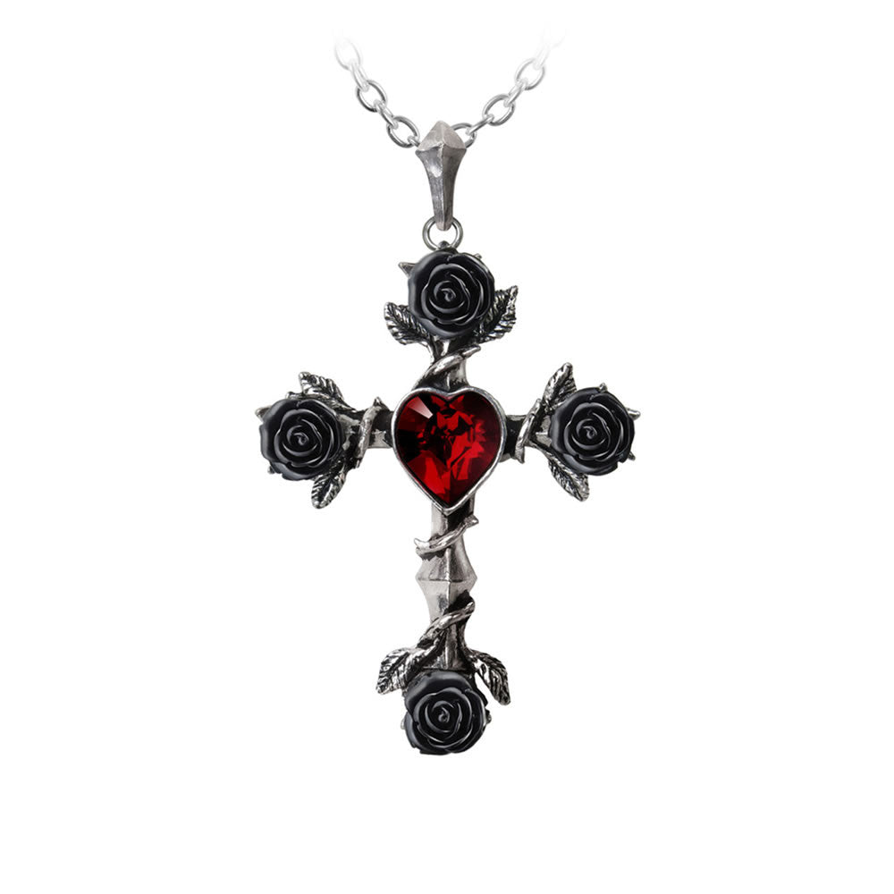 Alchemy Gothic Black Roses Rosifix Cross Pendant P758