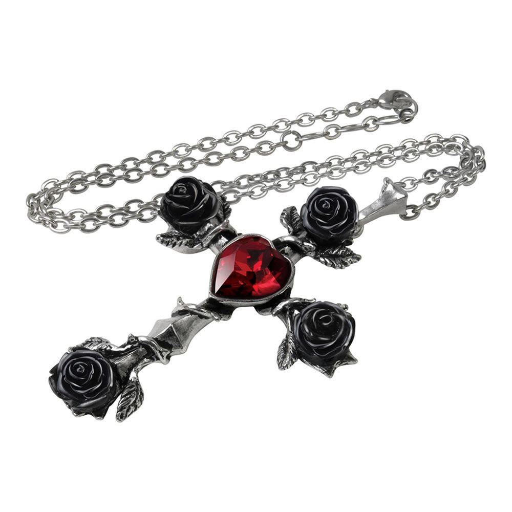 Alchemy Gothic Black Roses Rosifix Cross Pendant P758