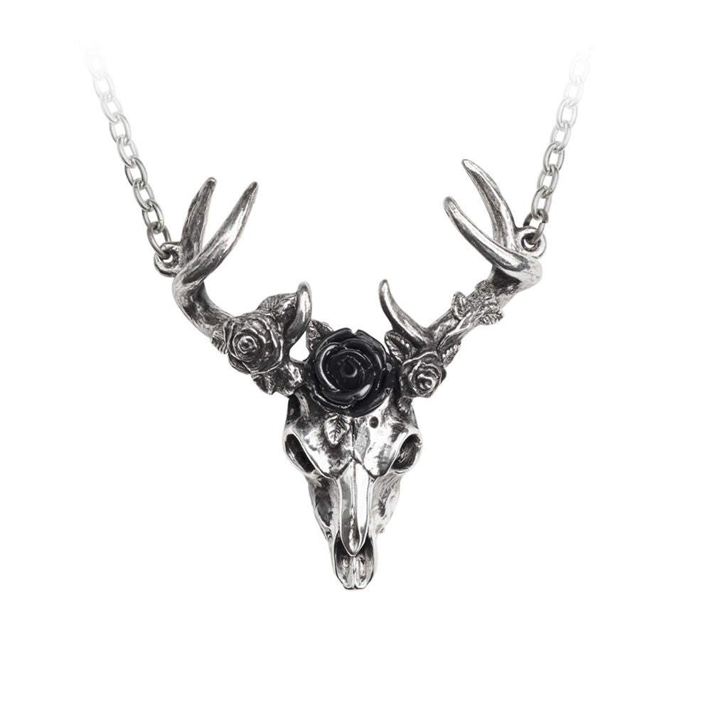 Alchemy Gothic White Hart Black Rose Magic Stag Pendant P807