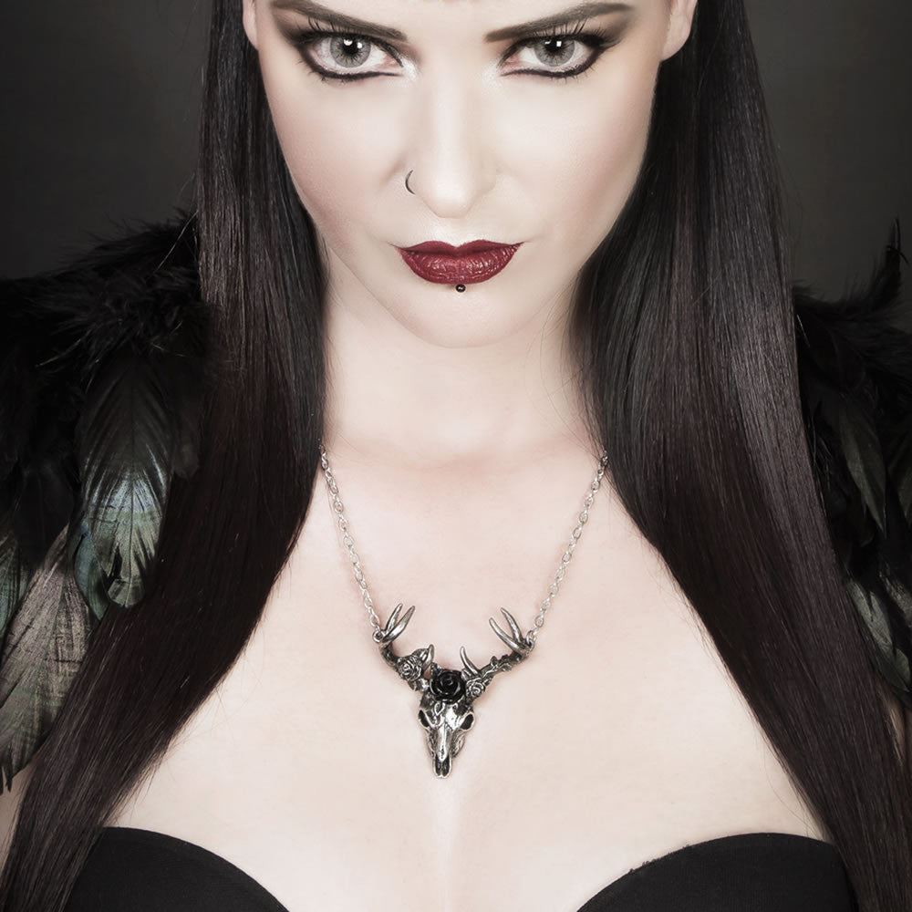 Alchemy Gothic White Hart Black Rose Magic Stag Pendant P807