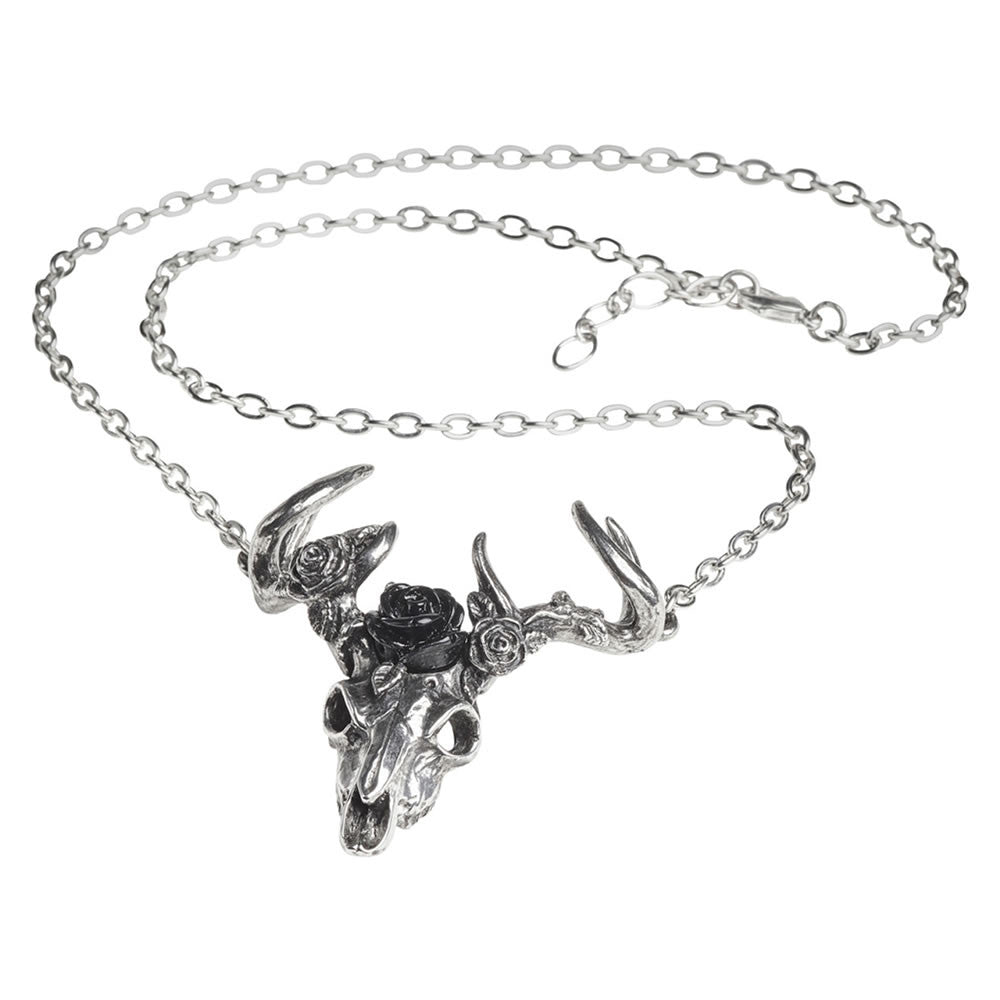 Alchemy Gothic White Hart Black Rose Magic Stag Pendant P807