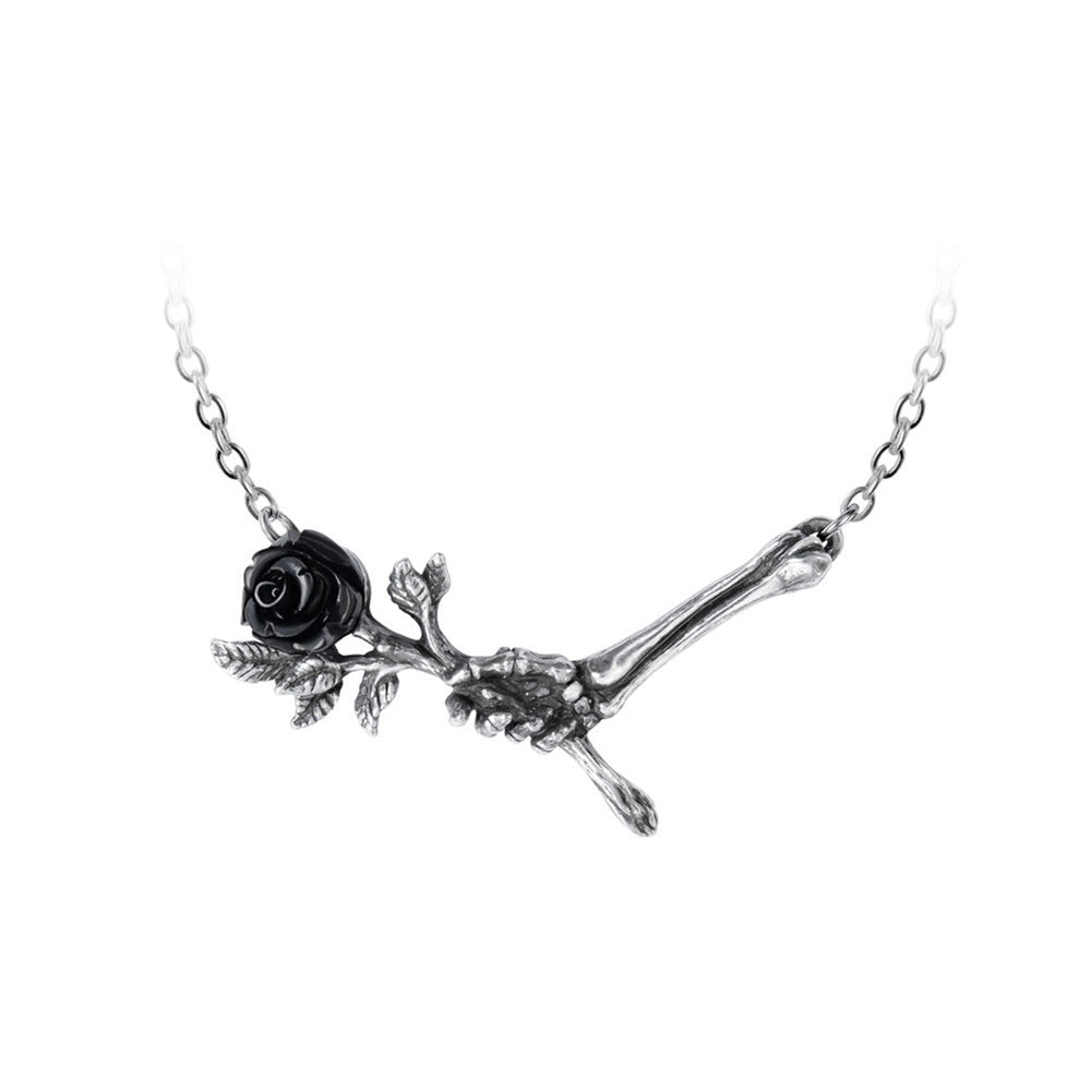 Alchemy Gothic Love Never Dies Skeleton Hand Rose Pendant P839